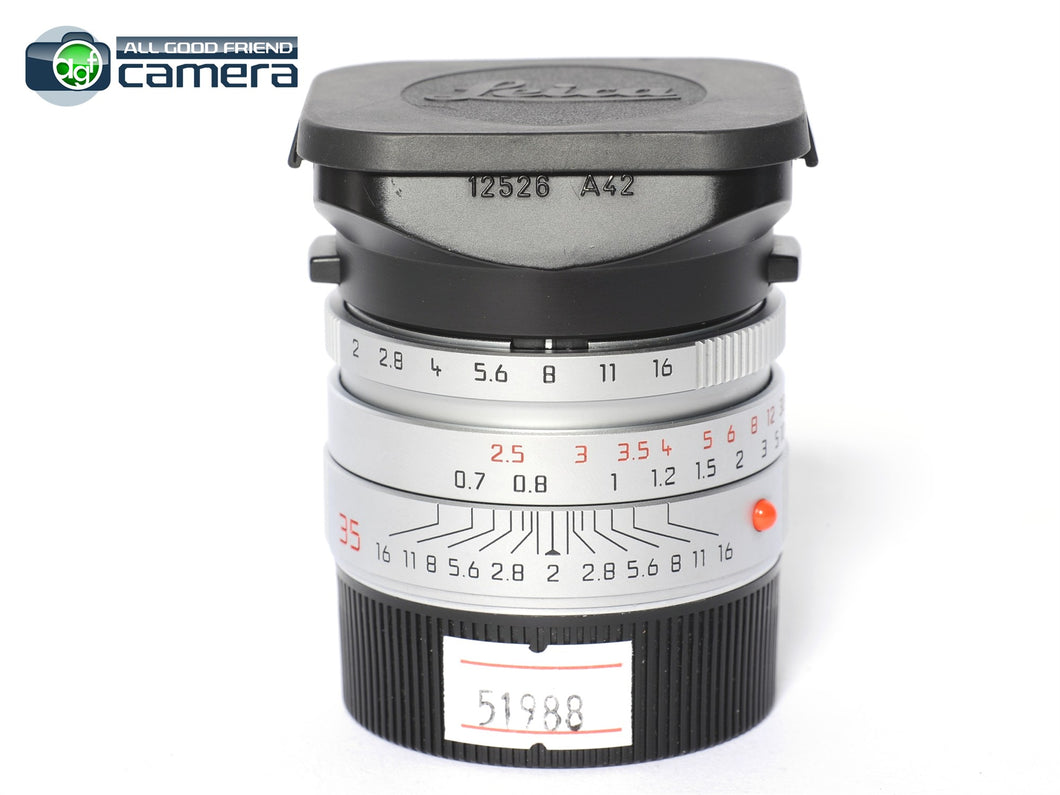 Leica Summicron-M 35mm F/2 ASPH. E39 Lens Silver 11882 *EX+*