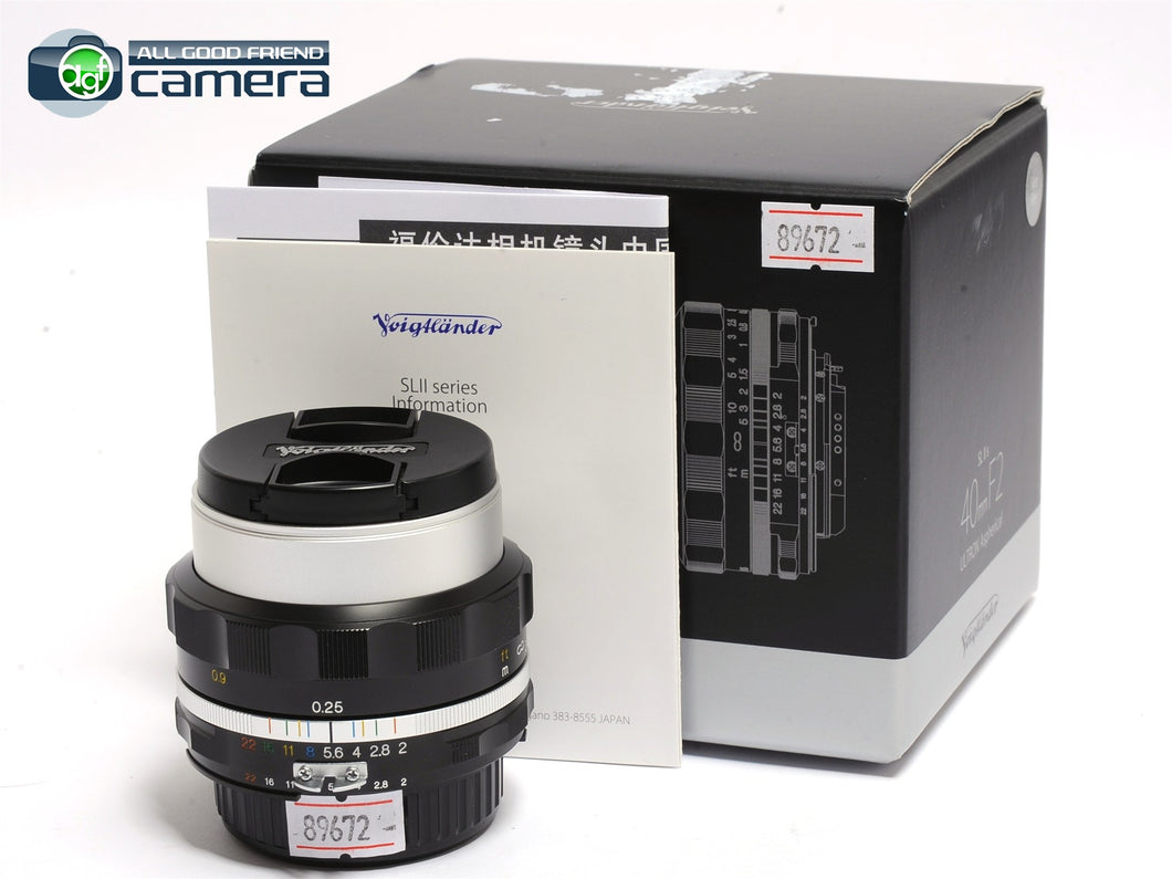 Voigtlander Ultron 40mm F/2 Aspherical SL II Lens Nikon F/AIS *MINT in Box*