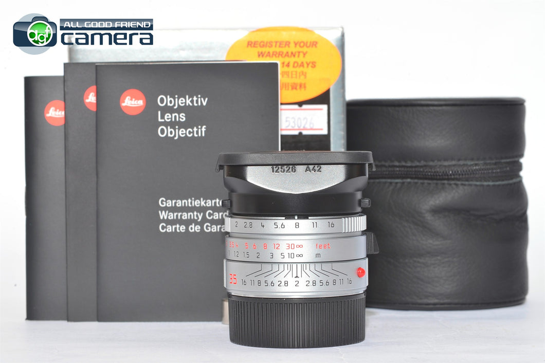 Leica Summicron-M 35mm F/2 ASPH. E39 Lens 6Bit Silver 11882 *MINT