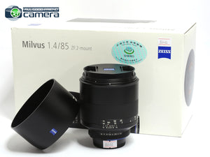 Zeiss Milvus Planar 85mm F/1.4 T* Lens ZF.2 Nikon Mount *MINT- in Box*
